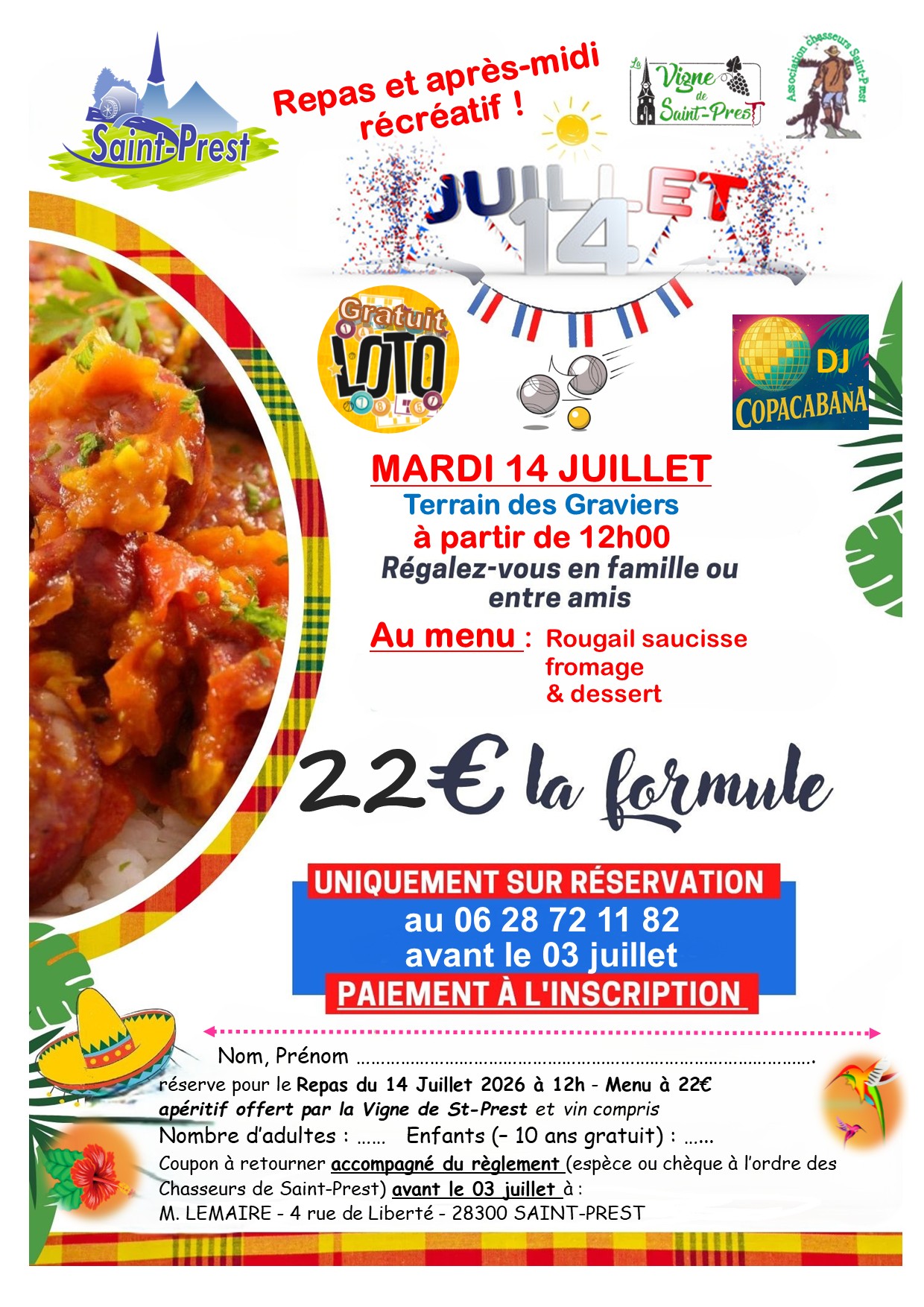 FÊTE NATIONALE DU 14 JUILLET 2026 - INSCRIPTIONS AVANT LE 03/07