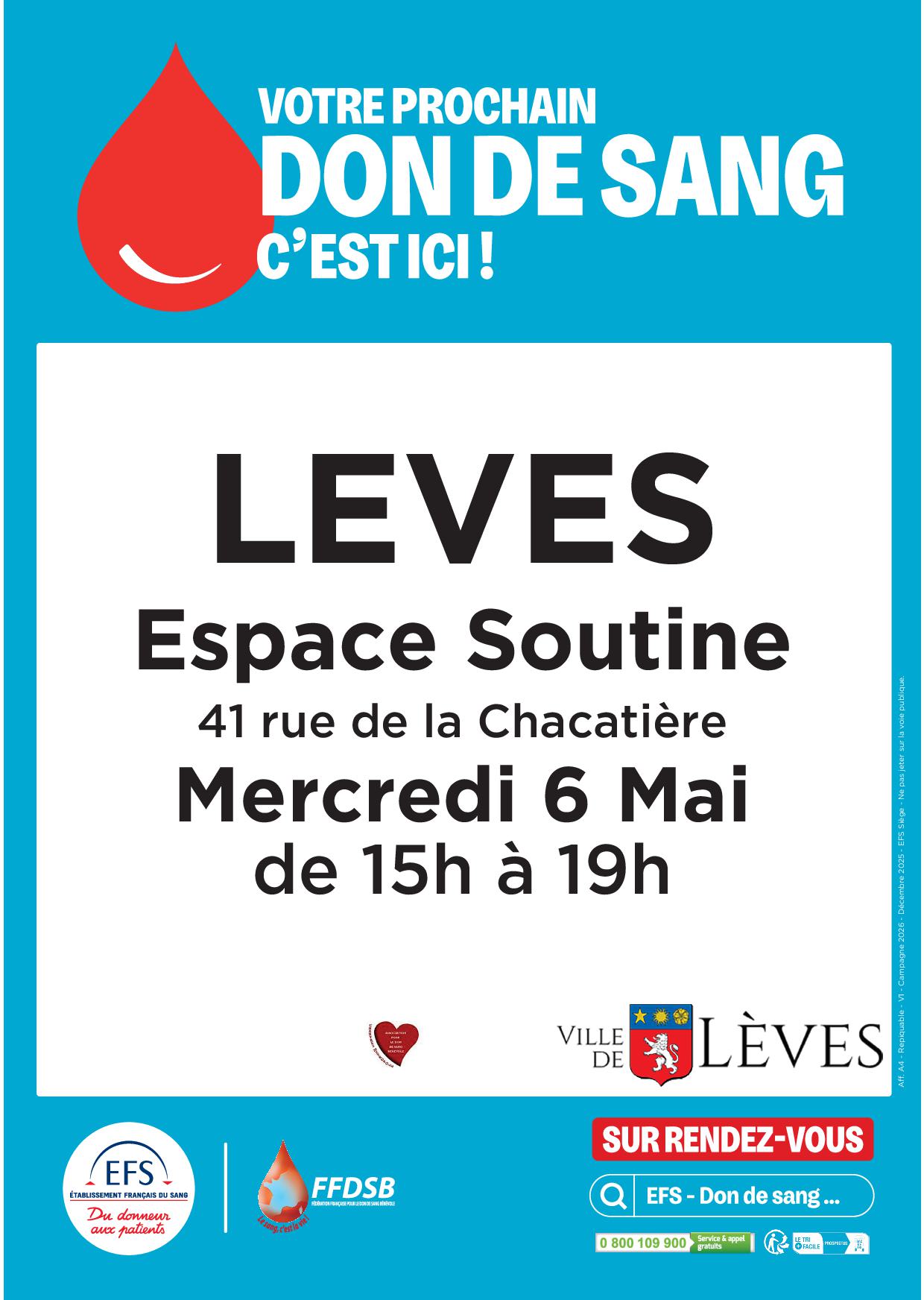 DON DE SANG (EFS) SUR RENDEZ-VOUS À LÈVES 