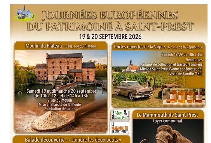 JOURNÉES EUROPÉENNE DU PATRIMOINE 2026 LES 19 ET 20/09 À SAINT-PREST