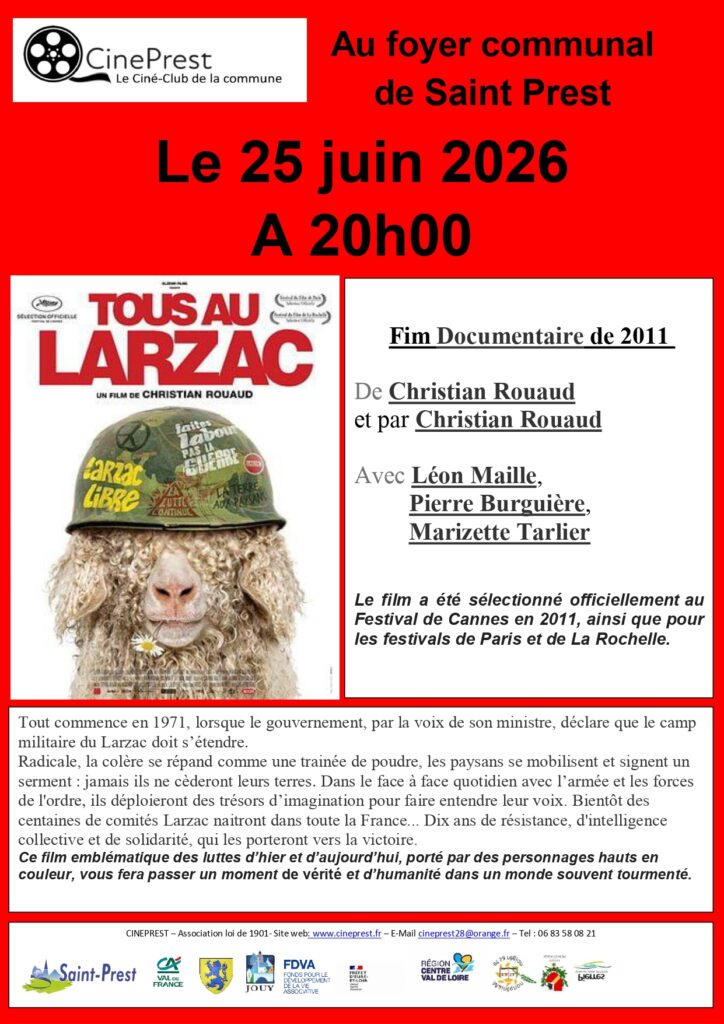 PROJECTION CINÉPREST - TOUS AU LARZAC - JEUDI 25/06 - 20H