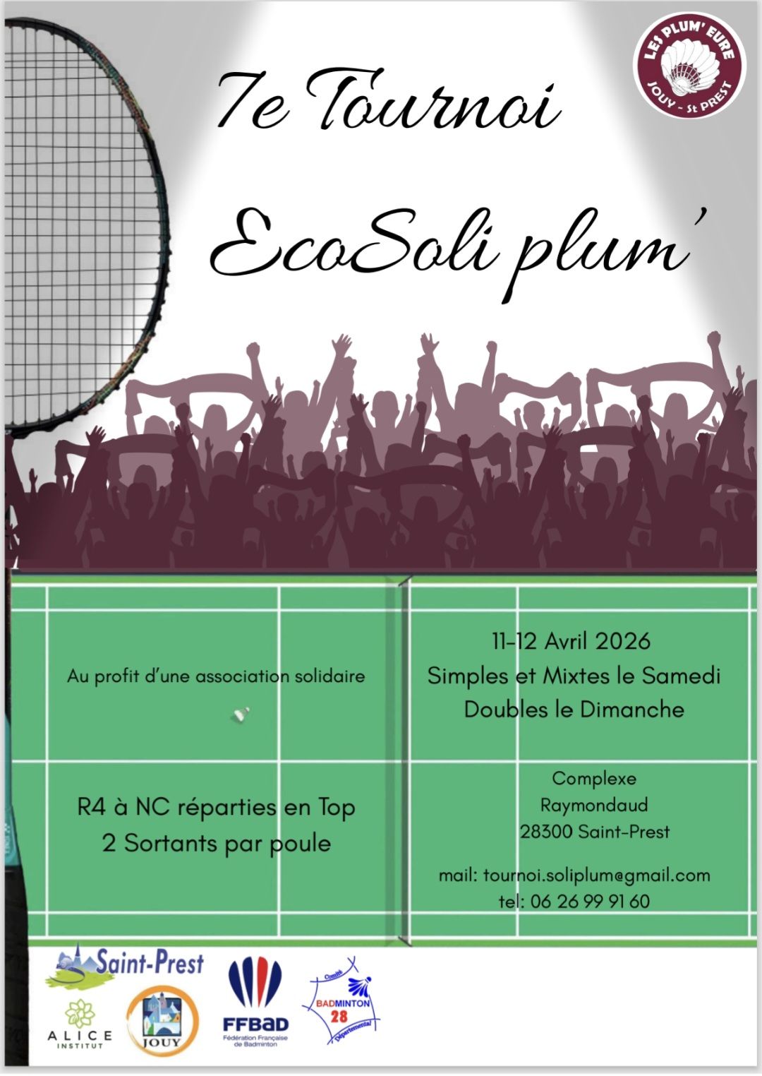 BADMINTON : 7e EDITION ÉCOSOLIPLUM AVEC LES PLUM'EURE DE JOUY/ST-PREST