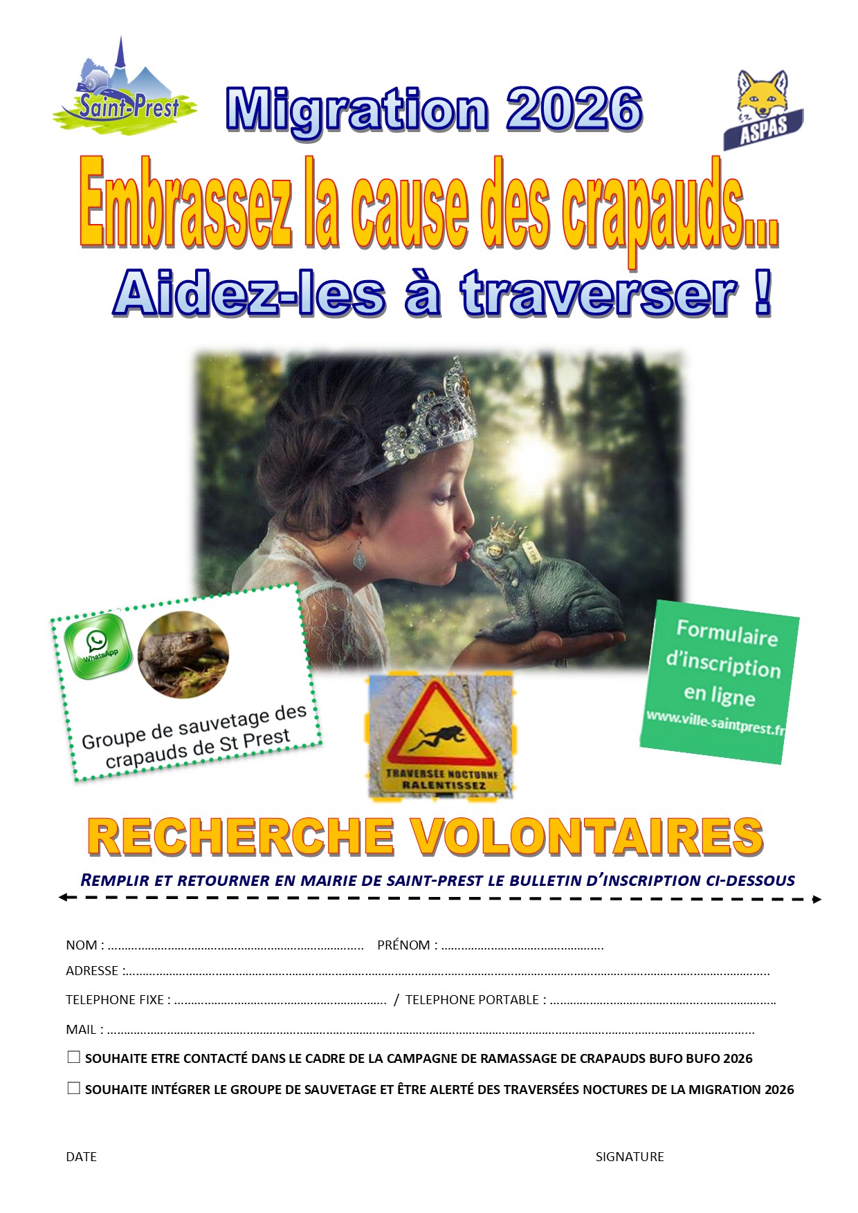 MIGRATION 2026 : embrassez la cause des crapauds … Aidez-les à traverser ! RECHERCHE PARTICIPANTS